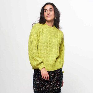 FRNCH Size L Womens Chunky Cable Knit Sweater Crew Neck Cozy Pullover